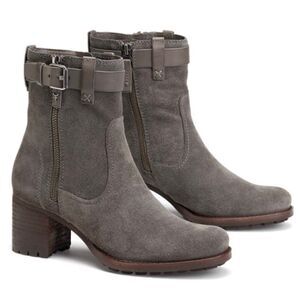 Trask Womens Madison Moto Gray Leather Block Heel Lug Sole Ankle Boots